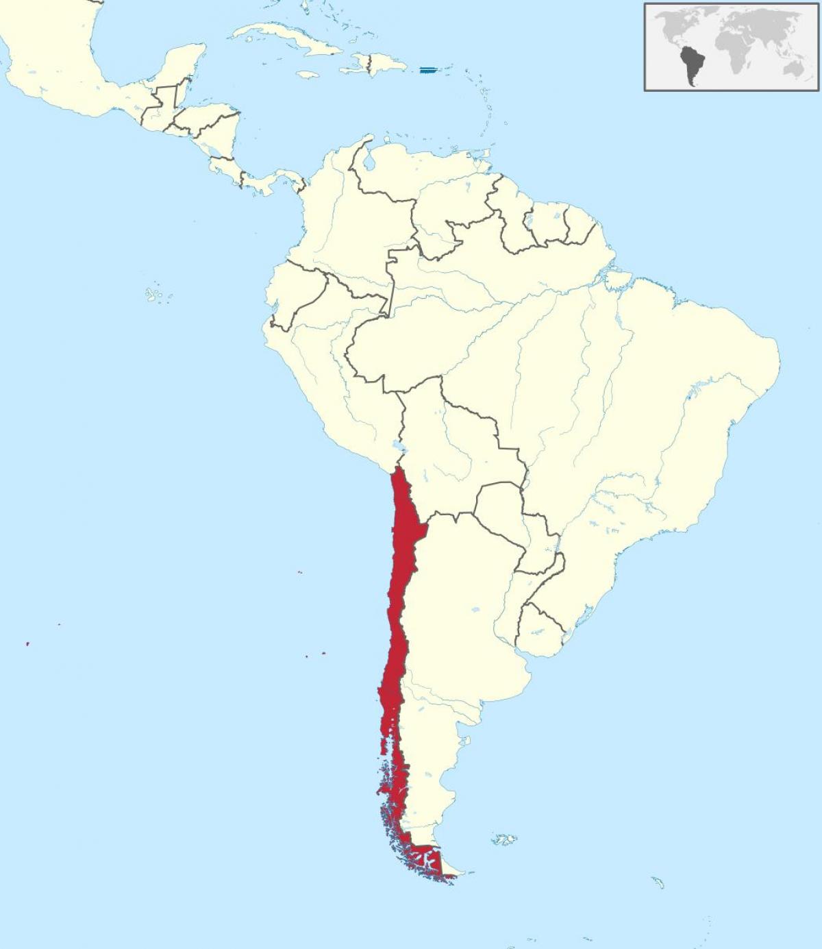 Чилі на карті Південної Америки