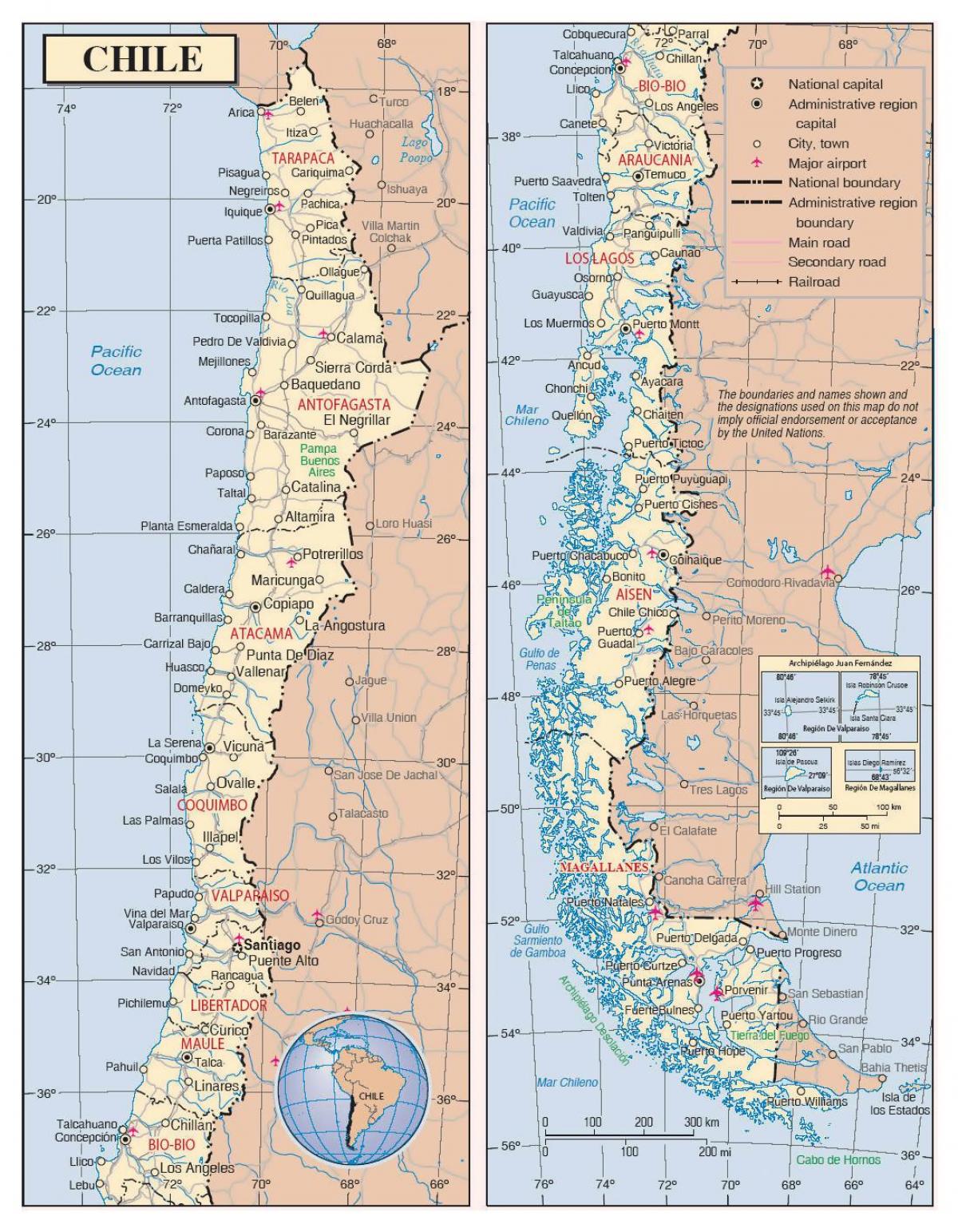 карта Чилі з містами