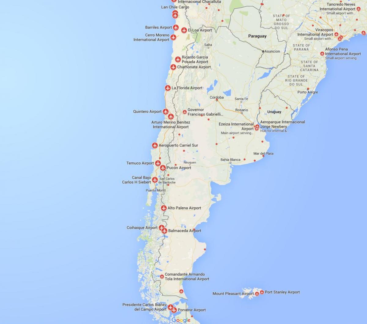 карта аеропортів в Чилі