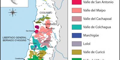 Карта виноробних регіонів Чилі 